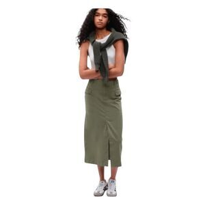 Gap Cargo Utility Midi Skirt Mesculen Green Stretch Knit Front Slit 29 / 8